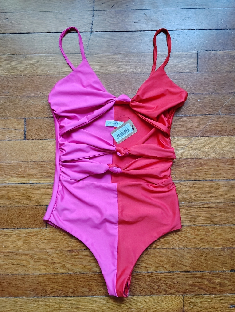 NWT Vestique Swimsuit One-Piece Swim Beach Summer Pink Red Cutout Sz Small New